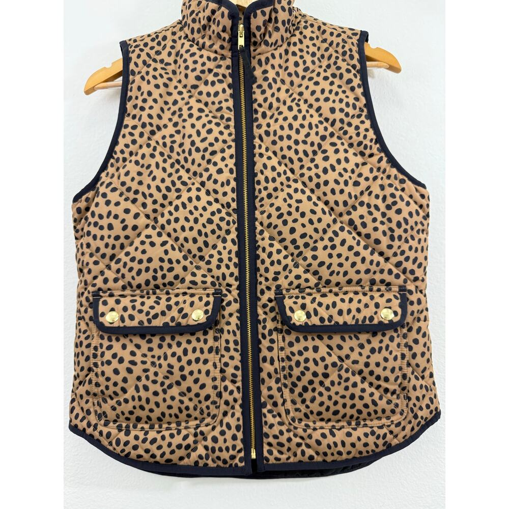 NWT J.Crew Animal Print Puffer Vest Brown Black Sz S Snap Pockets Zip Front - Picture 6 of 9